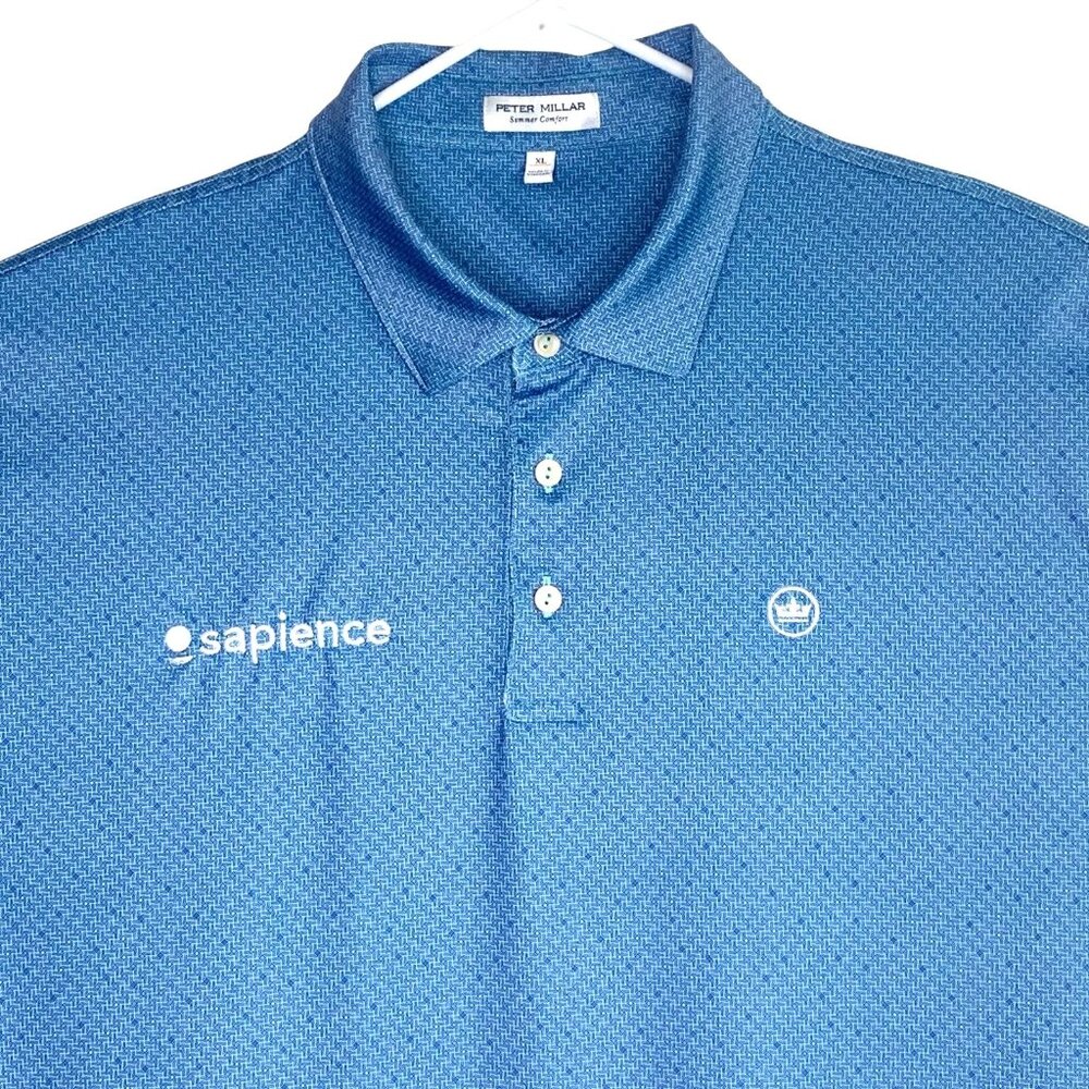 Peter Millar Summer Comfort Geometric Stretch Golf Polo Shirt Mens Blue XL
